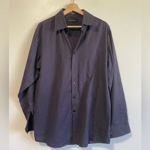 Jones New York Purple  & Black Striped Button Up Dress Shirt